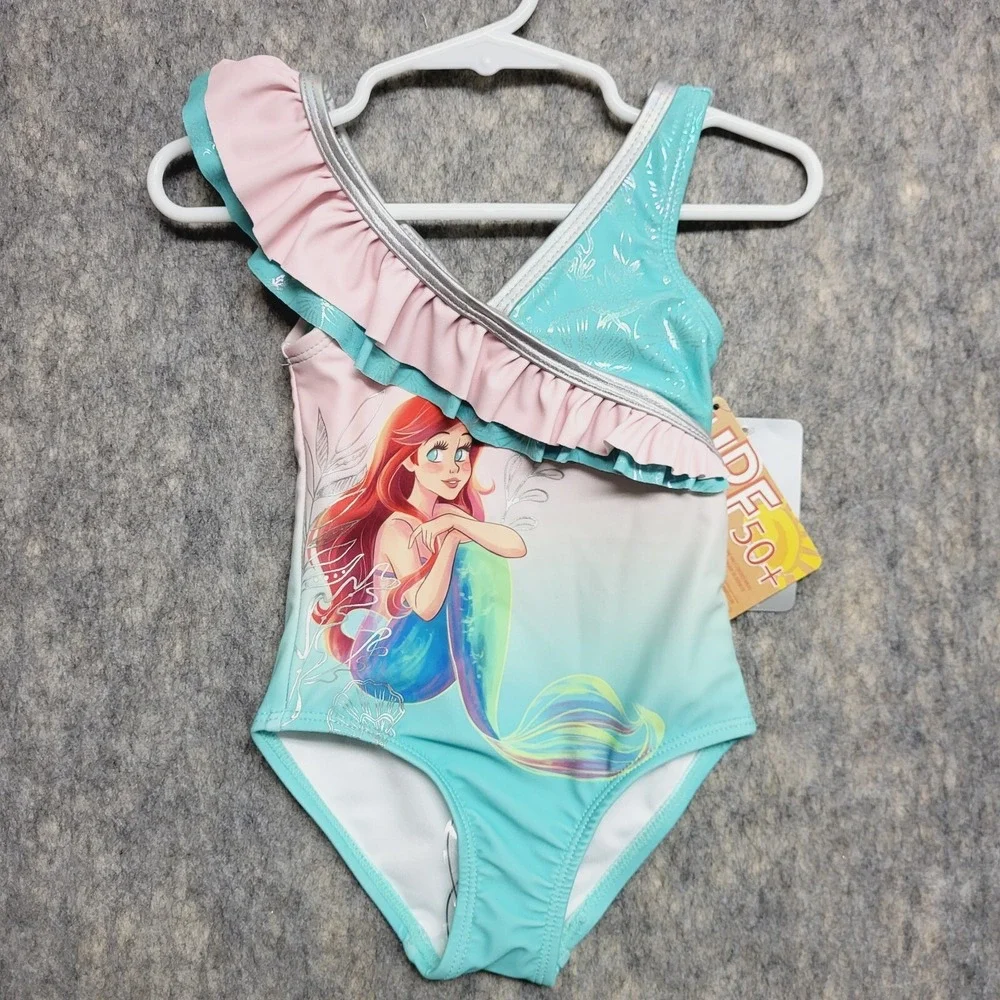 Disney Swimsuit Girls Sz 2 Ariel The Little Mermaid Colorful UPF 50+ Sleeveless